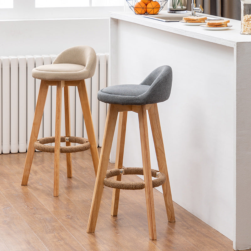 Contemporary Nordic Round Rubber Wood Rotatable Low Back Upholstered Bar Stool Footrest For Dining Room