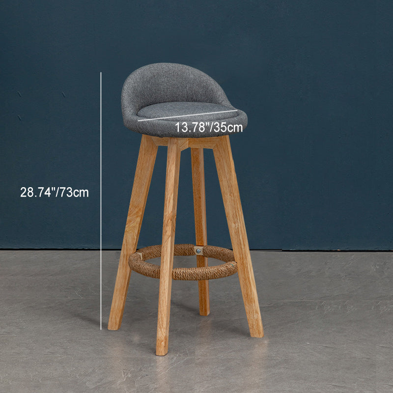 Contemporary Nordic Round Rubber Wood Rotatable Low Back Upholstered Bar Stool Footrest For Dining Room