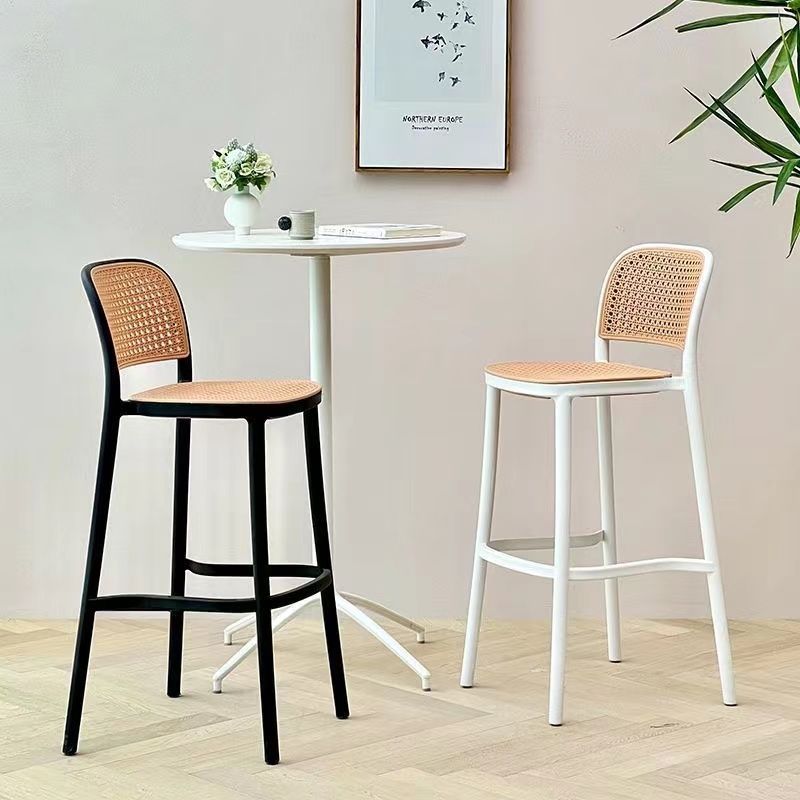 Contemporary Nordic Square PP Plastic Bar Stool Backrest Footrest For Dining Room