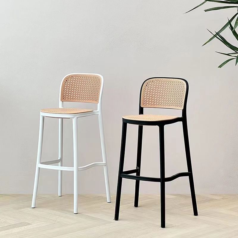 Contemporary Nordic Square PP Plastic Bar Stool Backrest Footrest For Dining Room