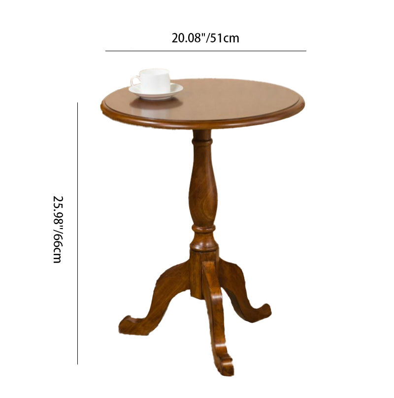 Traditional Vintage Round Tripod Rubber Wood End Table 1-Tier For Living Room