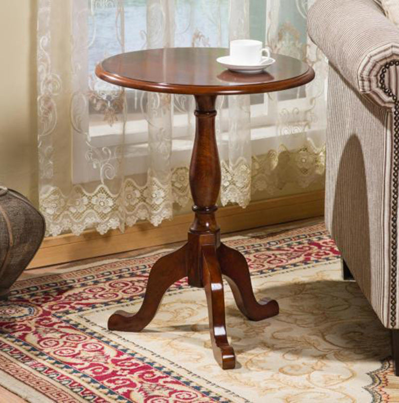 Traditional Vintage Round Tripod Rubber Wood End Table 1-Tier For Living Room