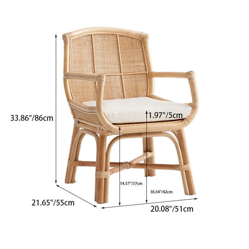 Traditional Japanese Weaving Rattan Square Dining Chair Backrest Armrest For Dining Room