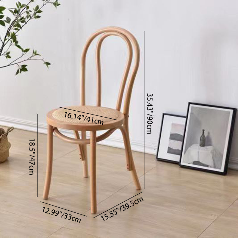 Contemporary Retro Rattan Beech Wood Round Arched Dining Chair Backrest For Dining Room