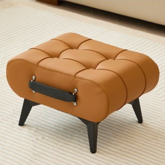 Modern Minimalist Leather And Iron Rectangular Round Edge Footstool Backless Armless For Living Room