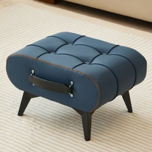 Modern Minimalist Leather And Iron Rectangular Round Edge Footstool Backless Armless For Living Room