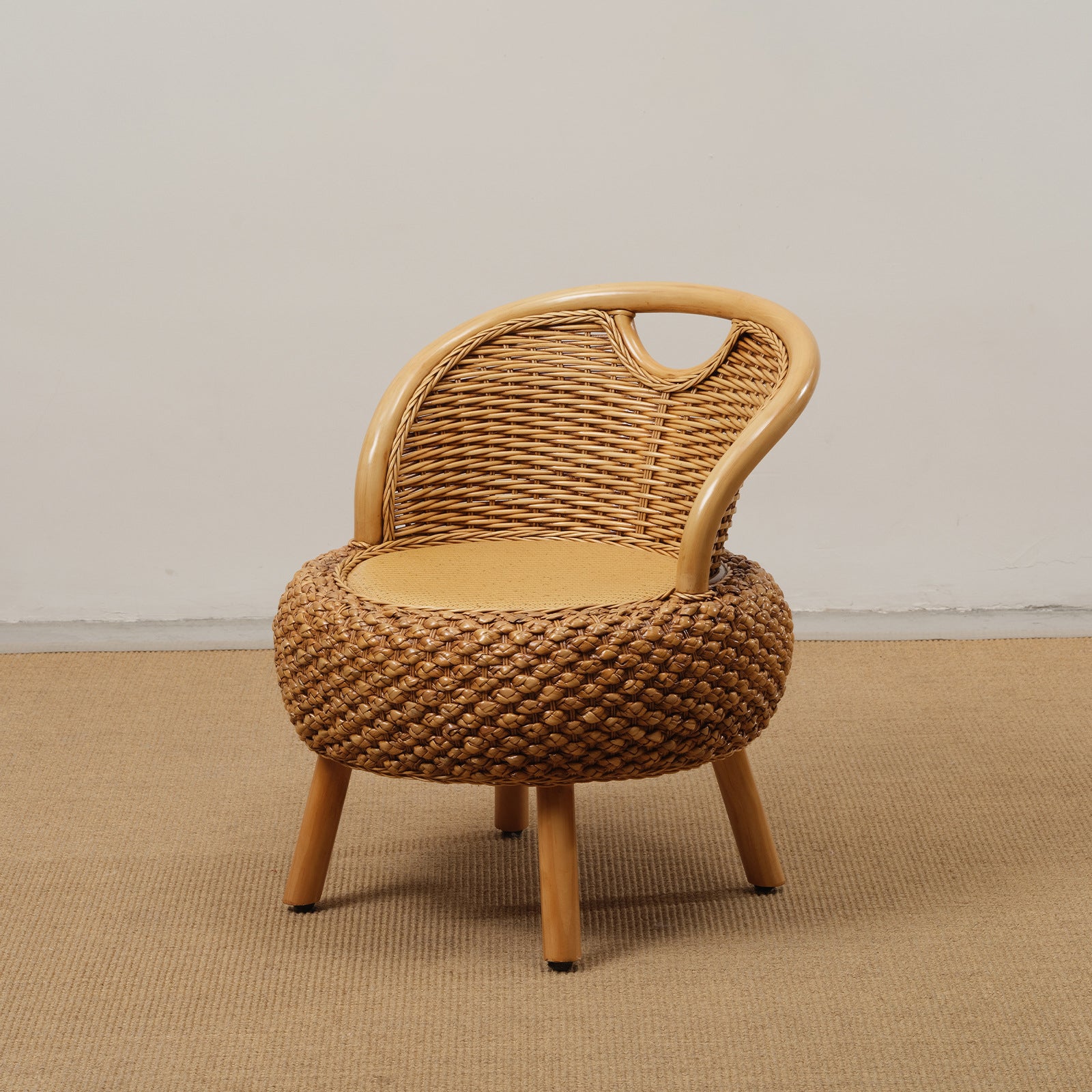 Modern Minimalist Rattan Wood Round Chair Backrest Armless For Living Room