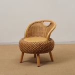 Modern Minimalist Rattan Wood Round Chair Backrest Armless For Living Room