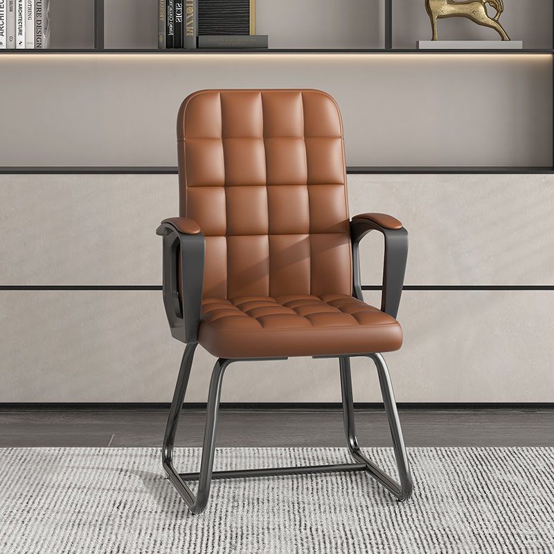 Modern Minimalist Leather Fabric Steel Square Rectangle Plaid Desk Chair Backrest Armrest For Home Office