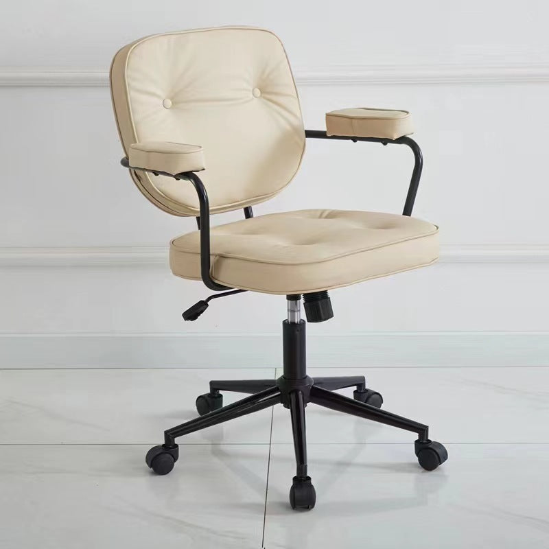 Contemporary Scandinavian Leather Metal Square Round Buckle Desk Chair Backrest Armrest For Home Office