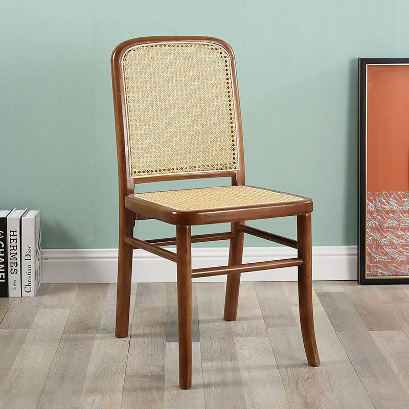 Contemporary Scandinavian Rattan Solid Wood Rectangular Square Lattice Dining Chair Back For Dining Room