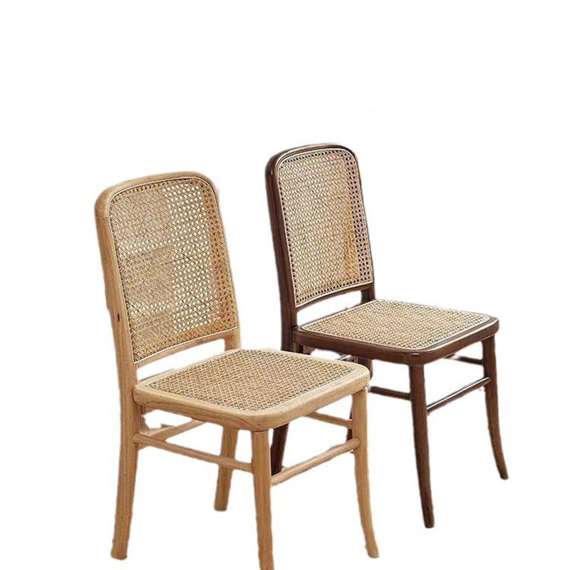 Contemporary Scandinavian Rattan Solid Wood Rectangular Square Lattice Dining Chair Back For Dining Room