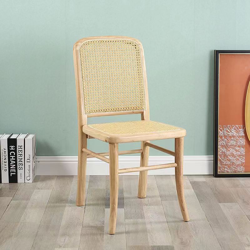 Contemporary Scandinavian Rattan Solid Wood Rectangular Square Lattice Dining Chair Back For Dining Room