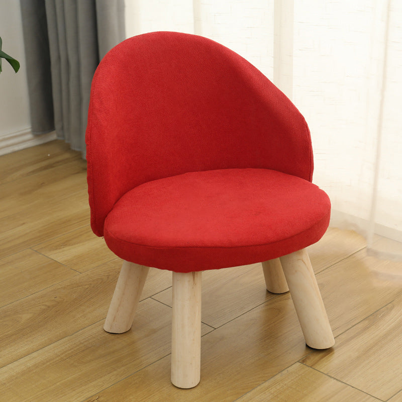 Contemporary Nordic Cotton Linen Upholstered Wood Legs Low Stool Backrest For Living Room