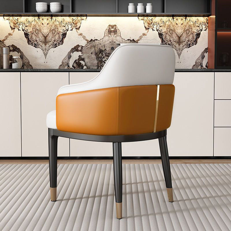 Contemporary Luxury Leather Upholstered Iron Legs Dining Chair Backrest Armrest For Dining Room