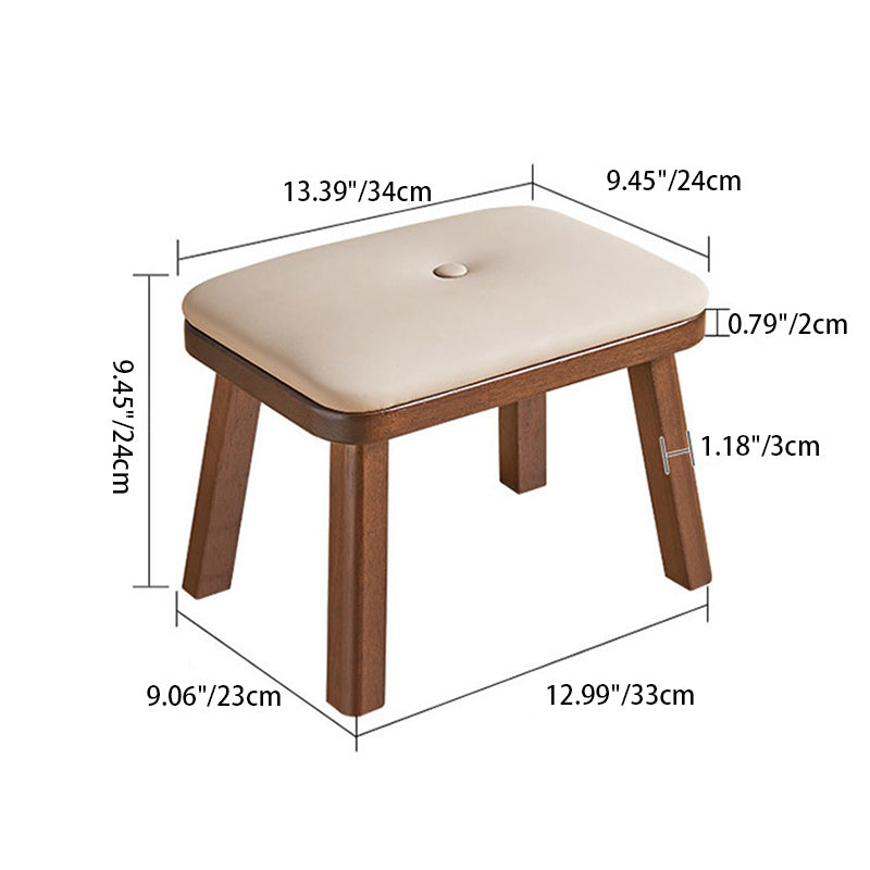 Traditional Vintage Leather Upholstered Wooden Frame Rectangle Low Stool For Living Room