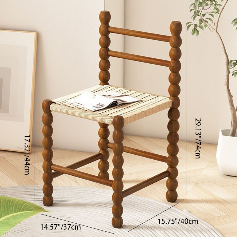 Traditional French Rope Weaving Wood Gourd Legs Dining Chair Ladder Back For Dining Room