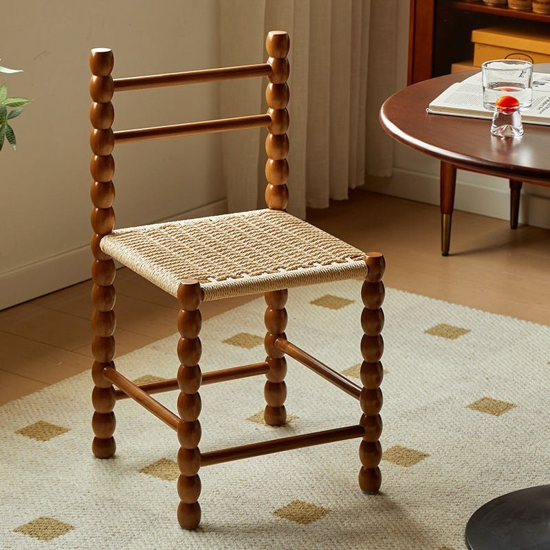 Traditional French Rope Weaving Wood Gourd Legs Dining Chair Ladder Back For Dining Room