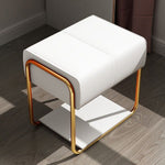 Contemporary Scandinavian Rectangular Square Leather Wood Vanity Stool For Bedroom