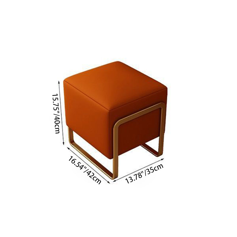 Contemporary Scandinavian Rectangular Square Leather Wood Vanity Stool For Bedroom