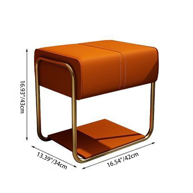 Contemporary Scandinavian Rectangular Square Leather Wood Vanity Stool For Bedroom