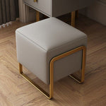 Contemporary Scandinavian Rectangular Square Leather Wood Vanity Stool For Bedroom