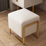 Contemporary Scandinavian Rectangular Square Leather Wood Vanity Stool For Bedroom