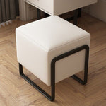 Contemporary Scandinavian Rectangular Square Leather Wood Vanity Stool For Bedroom