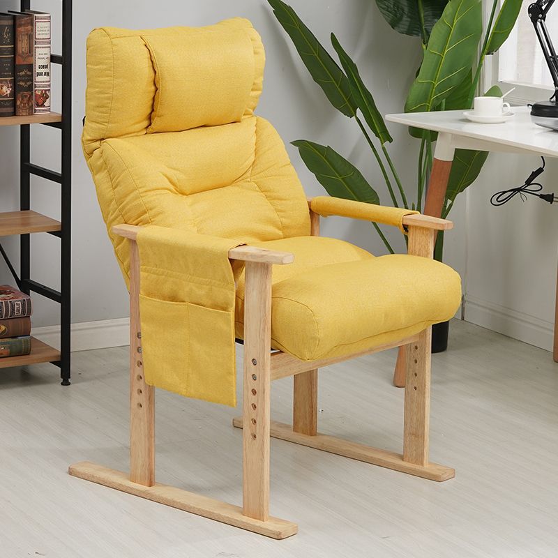 Modern Minimalist Folding Rectangular Wood Hemp Fabric Storage Pocket Accent Chair Backrest Armrests For Study Room