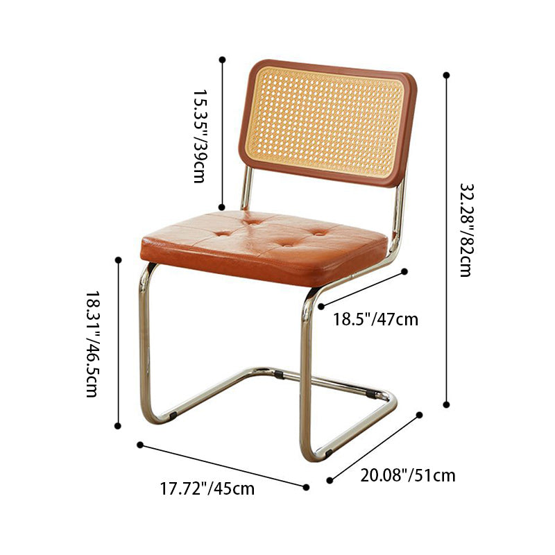 Traditional Vintage Rectangular Cushion Solid Wood Rattan Stainless Steel Dining Chair Backrest For Dining Room