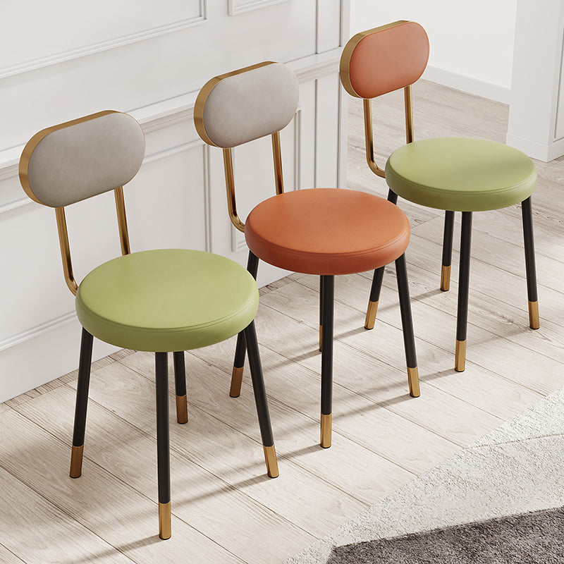 Modern Minimalist Round Cushion Leather Carbon Steel High Density Resilience Sponge Dining Chair Backrest For Dining Room