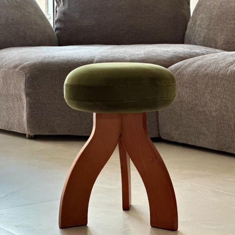 Contemporary Creative Round Lambswool Solid Wood Vanity Stool 3-Leg For Bedroom