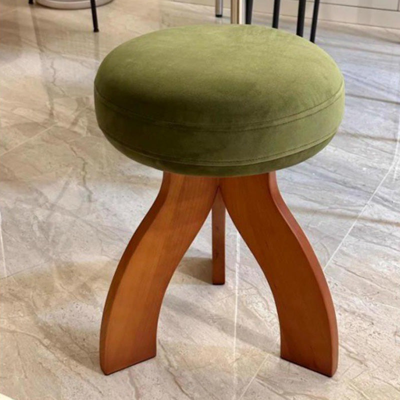 Contemporary Creative Round Lambswool Solid Wood Vanity Stool 3-Leg For Bedroom