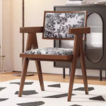 Traditional Vintage Square Solid Leather Dining Chair Backrest Armrest For Living Room