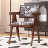 Traditional Vintage Square Solid Leather Dining Chair Backrest Armrest For Living Room