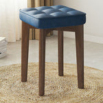 Modern Minimalist Square Solid Wood Leathaire Vanity Stool 4-Leg For Bedroom