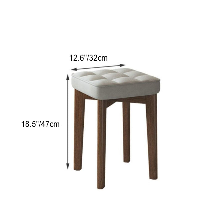 Modern Minimalist Square Solid Wood Leathaire Vanity Stool 4-Leg For Bedroom