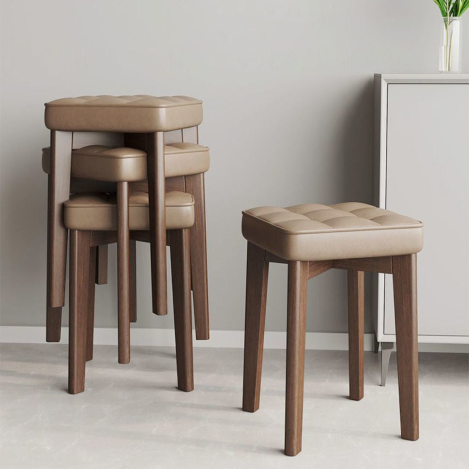 Modern Minimalist Square Solid Wood Leathaire Vanity Stool 4-Leg For Bedroom