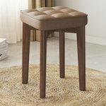 Modern Minimalist Square Solid Wood Leathaire Vanity Stool 4-Leg For Bedroom