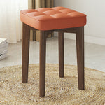 Modern Minimalist Square Solid Wood Leathaire Vanity Stool 4-Leg For Bedroom