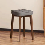 Modern Minimalist Square Solid Wood Leathaire Vanity Stool 4-Leg For Bedroom