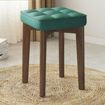 Modern Minimalist Square Solid Wood Leathaire Vanity Stool 4-Leg For Bedroom