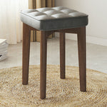 Modern Minimalist Square Solid Wood Leathaire Vanity Stool 4-Leg For Bedroom