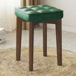 Modern Minimalist Square Solid Wood Leathaire Vanity Stool 4-Leg For Bedroom