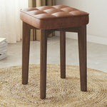 Modern Minimalist Square Solid Wood Leathaire Vanity Stool 4-Leg For Bedroom