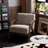 Traditional Vintage Rectangular Rubberwood Lambswool Jacquard Sponge Cotton and Linen Single Person Accent Chair Backrest Armrest For Living Room