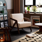 Traditional Vintage Rectangular Rubberwood Lambswool Jacquard Sponge Cotton and Linen Single Person Accent Chair Backrest Armrest For Living Room