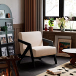 Traditional Vintage Rectangular Rubberwood Lambswool Jacquard Sponge Cotton and Linen Single Person Accent Chair Backrest Armrest For Living Room