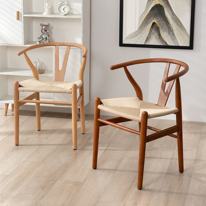 Contemporary Scandinavian Curved Square Y Shape Braided Solid Wood Dining Chair Backrest Arm For Dining Room