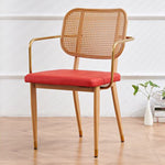 Modern Luxury Square Cutout Leather Bamboo Rattan Metal Dining Chair Backrest For Dining Room